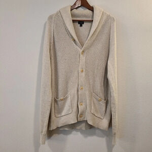 J Crew Gray Cotton Knit Shawl Collar Cardigan Sweater